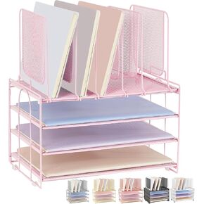 4-Tier File Organizer with 5 Vertical Slots, Rose Gold Desk Organizer, Office Desk Accessories, Paper Organizer for Classroom, Office, Home (Rose Gold, 4-tier with 5 top slots), LK-3CB in Kuwait