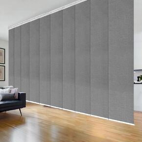 Woven Gray 10-Panel Double Rail White Panel Track Extendable 120"-218" W x 94" H, Panel Width 23.5"