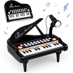 nicknack Baby Piano Toy 1 Year Old Toddler Piano Musical Keyboard with Microphone Black Piano Babies Play Music Toy Birthday Gift for 2 3 Year olds
