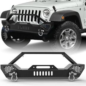 Front Bumper Compatible with 2007-2018 Wrangler JK & Unlimited JKU (2/4 Doors), Rock Crawler Off Road Full Width Bumper with Winch Plate Mounting & 2 x D-Rings
