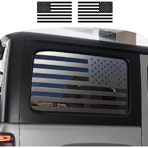 Rear Side Window American Flag Decal for Jeep Wrangler JL JLU 2018 2019 2020 2021 2022 2023 2024 (4-Door Version),(Matte Black) Back Side Window Glass USA Flag Vinyl Exterior Sticker Accessories