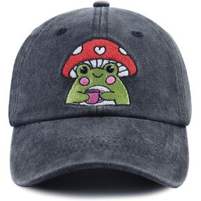 Cute Mushroom Frog Hats for Boys Girls, Cotton Embroidered Kids Baseball Cap