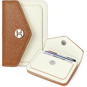 Telena Small Wallet for Women RFID Blocking Credit Card Holder Compact Leather Wallet with Magnetic Snap Button Beige Brown