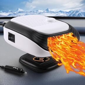 Car Heater, Upgraded Adjustable Speed Car Heater That Plugs Into Cigarette Lighter, HOGUWID Car Defroster 2 in 1 Fast Heating or Cooling Fan，360 Degree Rotary Base Portable Car Heater