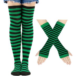 Black and White Striped Arm Leg Warmers Sleeves Set Rainbow Socks Knee High Fingerless Gloves Hand Thigh Warm