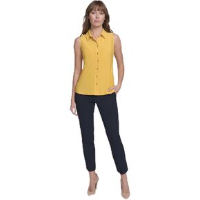 Tommy Hilfiger Women's Classic Collared Button Front Sleeveless-Knit Top