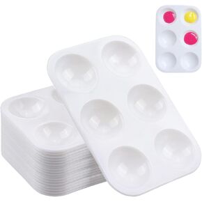 25 PCS White Plastic Paint Tray Palettes, 6 Well Rectangular Watercolor Oil Palette for Kids, Adult, Student Artist Craft Palettes,Painting Tray for Painting Party, DIY Craft and Art Painting in Kuwait
