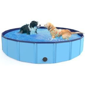 Foldable Dog Pool, Dog Pet Swimming Pool Portable PVC Pet Bathing Tub with Water Drainage for Pets Dogs Cats and Kids (48 * 12)