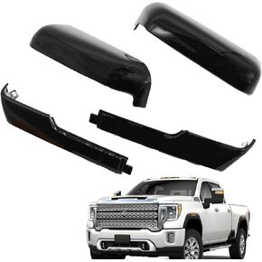 Black/Chrome Top&Side Mirror Covers Compatible with Silverado Sierra 2500 3500 HD 2020-2023 (Black)