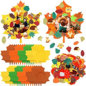 Ferraycle 232 Pcs Fall Felt DIY Picture Frames Craft Kit Autumn Pumpkin Maple Leaves Photo Frames with Leaves Pumpkin Thanksgiving Crafts and Foam Stickers for Party Favor(Maple Leaf)