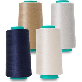 Serger Thread, All-Purpose Sewing Thread, Polyester Thread for Sewing Machine, 4 Cones of 3000 Yards Each Spool,Cone Thread for Sewing Machine 140S/2 (Black,White,Brown,Grey)