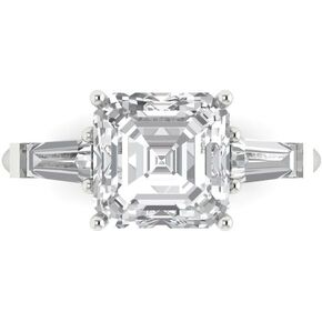 Clara Pucci 3.47ct Asscher Baguette cut 3 stone Solitaire with Accent Stunning Moissanite Modern Ring 14k White Gold