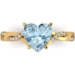 Clara Pucci 2.16ct Heart Cut Criss Cross Twisted Solitaire Halo Natural Light Sea Blue Aquamarine designer Modern Ring 14k Yellow Gold