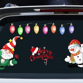 Christmas Car Decoration Stickers Set,11 Pcs Christmas Window Clings Christmas Car Decal Dwarf Light Bulb Snowman Vinyl Decals Refrigerator Sticker
