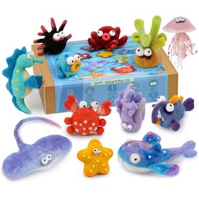 Fedmut Needle Felting Kit, Felting Kits for Beginners Adults, 12 Sea Animals Needle Felting Kit Supplies with Wool Roving, Felting Needles, Felting Pad, Instruction for Felting Starters DIY Craft