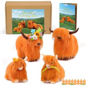 Zlulary Needle Felting Kit, Felting Kit, Cow Needle Felting Kit Wool Felting Kit for Beginner with Felting Supplies Includes Wool Roving, Felting Pad, Felting Needles and Instruction