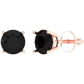 1.6 ct Brilliant Round Cut Solitaire VVS1 Natural Black Onyx Pair of Stud Earrings Solid 18K Rose Gold Screw Back