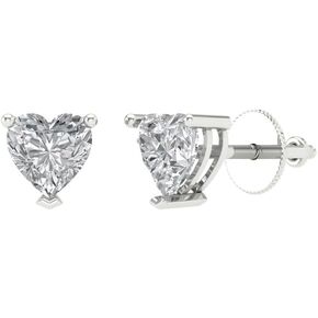1.50 ct Heart Cut VVS1 Conflict Free Solitaire Genuine Moissanite Designer Stud Earrings Solid 14k White Gold Screw Back
