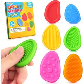Fidget Toys Sensory Stone for Kids: Silicone Textured Worry Stones for Autism Kids - Quiet Fidgets for Students Anxiety Relief - Classroom Prizes Sensory Toys