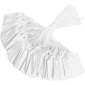 400 Pcs Price Tags with String Attached, 1.38" x 0.87" White Paper Hang Tags, Marking Strung Writable Garage Yard Tags, Display Label for Jewelry, Clothing, Retail, Labeling, Gift