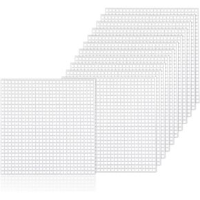 Bewudy 12 Pieces 7 Count Plastic Canvas, 4.17 x 4.17in Plastic Canvas Sheets, Plastic Mesh, Plastic Mesh Sheet Eye Mesh for Embroidery for DIY Handicraft Make Dividers (12)