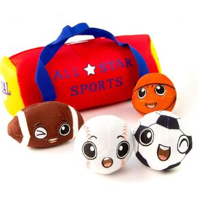 BABY K My First Sports Bag for Baby with 5 Plush Sports Balls - Rattle Balls for Baby with Sound - Sensory Balls Toys for 1 Year Old - Baby Toys for Toddler - Rattles Gift for 1 Year Old Baby