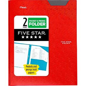 Five Star 2 Pocket Folder, Stay-Put Folder, Plastic Colored Folders with Pockets & Prong Fasteners for 3-Ring Binders, Great for Home School Supplies & Home Office, 11" x 8-1/2, Black (72113)