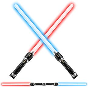 2024 Fully Retractable Light Saber-2 Pack LED Mini Power Lightsaber Swords for Boys Girls Party Halloween Christmas Birthday Toy Real Blue Red Dueling Lightsaber Forge Toy for Kids Galaxy War Cosplay