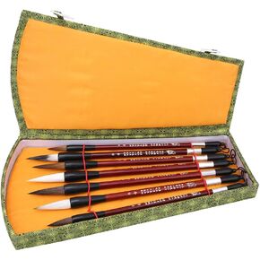 LIZEALUCKY 7pcs Chinese Calligraphy Brush Writing Brush Sumi Brush Painting Brush Maobi Watercolor Ink Brush with Gift Box for Beginners Starter