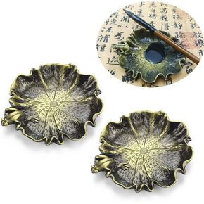 2 Pcs Metal Multifunction Calligraphy Ink Butterfly Calligraphy Pen Holder Inkwell Plate Calligraphy Brush Rack Antique Inkwell Paintbrush Ink Pen Stand Writing Zinc Alloy China（Cyan Lotus）