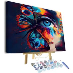 TUMOVO DIY Paint by Numbers Butterfly and Eye Adults' Paint-by-Number Kits on Canvas Abstract Oil Hand Painting with Brushes and Acrylic Pigment Art Crafts 16"x20"(Frameless)