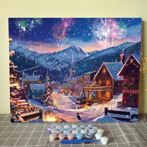 Santorini Greece Paint by Number Kits 16 x 20inch Canvas Coastal Town DIY Oil Painting for Kids, Students, Adults Beginner with Brushes & Acrylic Pigment -Summer Seascape Home Gifts(Without Frame)