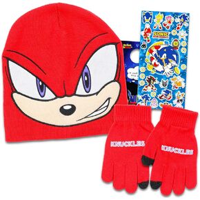Sonic the Hedgehog Hat and Mittens Set - Bundle with Sonic and Friends Beanie, Mittens, Stickers, More | Sonic Gifts for Boys