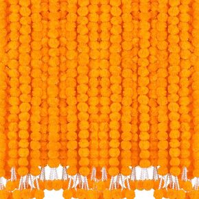 6 Pcs 5 Feet Long Strands Marigold Flowers Garland with Pendant Indian Wedding Decoration Artificial Decorations for Altar Faux Flower for Diwali, Pooja, Bush Floral Party (Orange&Yellow)