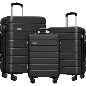 Explorer Lightweight Hardside Expandable Luggage Spinner Wheels Suitcase W/TSA Lock, Black-Brown, New-3 Piece Set