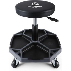 Olympia Tools Adjustable Hydraulic Rolling Mechanics Stool with with Removable Tool Tray, 300lbs Max Weight Capacity, 419-110-1002
