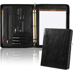 Genuine Leather 3 Ring Binder Portfolio,11"×14" Padfolio Organizer, Professional Business Portfolio Binder for Men and Women, Personalized Engraved Padfolio with Letter Size Notepad