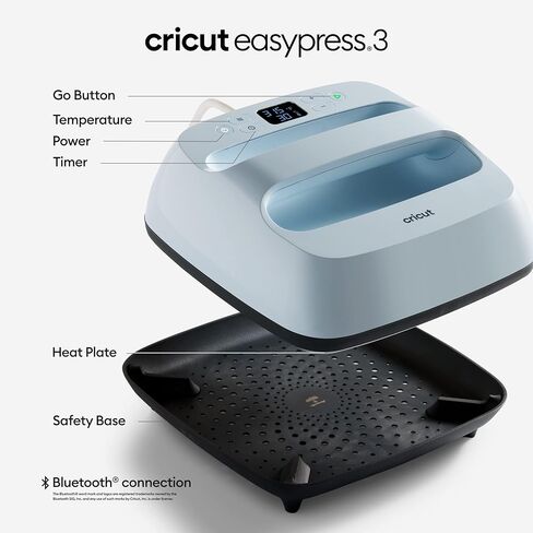 Cricut EasyPress 3 Smart Heat Press Machine with Built-In Bluetooth for T-shirts, Pillows, Tote Bags & More, Advanced Ceramic-Coated Heat Plate with Precise Temperature Control (9 in x 9 in) in Saudi Arabia