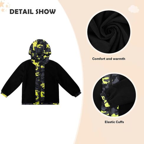 ESTAMICO Boys' Fashion Fleece Jackets Kids Winter Hooded Coat Windproof Rain Resistant Windbreaker in Saudi Arabia