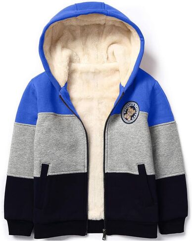 Gihuo Unisex Boy's Girl's Hoodie Sherpa Lined Jacket Zip Up Fleece Hooded Sweatshirt Winter Warm Coat Outerwear 4-12Y in Kuwait