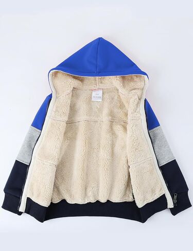 Gihuo Unisex Boy's Girl's Hoodie Sherpa Lined Jacket Zip Up Fleece Hooded Sweatshirt Winter Warm Coat Outerwear 4-12Y in Kuwait