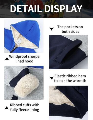 Gihuo Unisex Boy's Girl's Hoodie Sherpa Lined Jacket Zip Up Fleece Hooded Sweatshirt Winter Warm Coat Outerwear 4-12Y in Kuwait