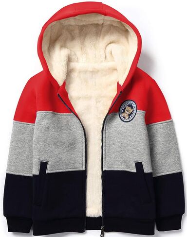 Gihuo Unisex Boy's Girl's Hoodie Sherpa Lined Jacket Zip Up Fleece Hooded Sweatshirt Winter Warm Coat Outerwear 4-12Y in Kuwait