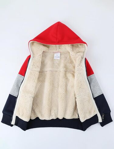 Gihuo Unisex Boy's Girl's Hoodie Sherpa Lined Jacket Zip Up Fleece Hooded Sweatshirt Winter Warm Coat Outerwear 4-12Y in Kuwait