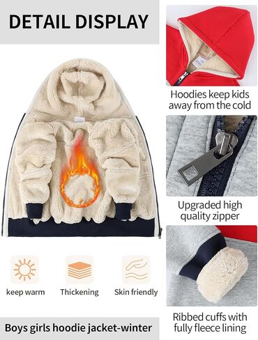 Gihuo Unisex Boy's Girl's Hoodie Sherpa Lined Jacket Zip Up Fleece Hooded Sweatshirt Winter Warm Coat Outerwear 4-12Y in Kuwait
