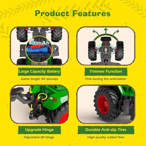 Remote Control Tractor Toy, 2.4 Ghz RC Tractor Toys for Kids 3-5, Toy Tractors Set with Trailer and Light/Loading Arm, Farm Animal Toys Include Cows, Sheep and Hay Bales, Toys for Boys 5-7 in Saudi Arabia