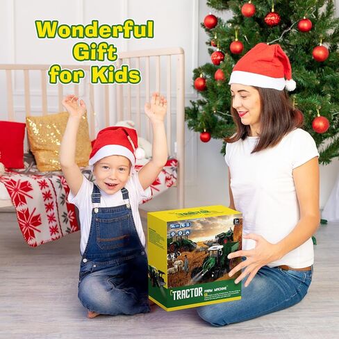 Remote Control Tractor Toy, 2.4 Ghz RC Tractor Toys for Kids 3-5, Toy Tractors Set with Trailer and Light/Loading Arm, Farm Animal Toys Include Cows, Sheep and Hay Bales, Toys for Boys 5-7 in Saudi Arabia