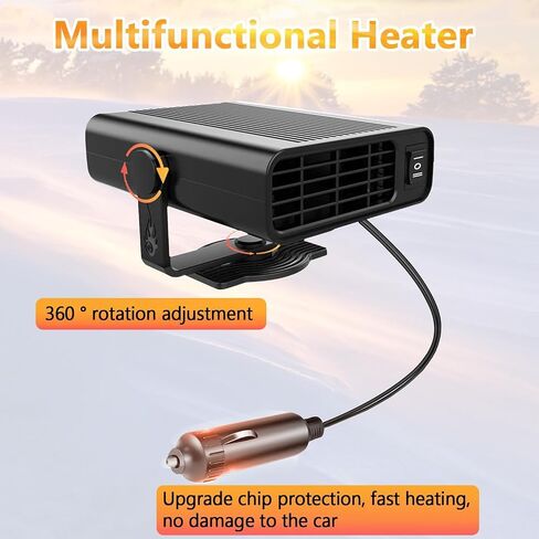 Portable Car Heater, 12V 150W Car Defroster Windshield Defogger Dryer 360-degree Rotation Heater Fan,2 in 1 Car Heater Fast Heating & Cooling & Air Purify Plug in Cigarette Lighter for All Car in Saudi Arabia