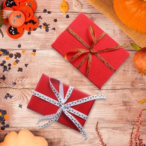 2 Rolls 50 Yards Halloween Ribbon Wired Spider Web Ribbon, 3/8 in Wide Decorative Black Spider Web Printed Ribbon Thin Spooky Ribbons for Crafts Sewing DIY and Wreath Home Decoration (Orange/White) in Saudi Arabia