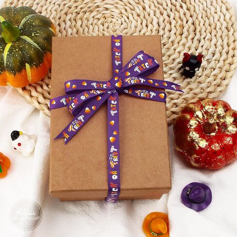 شريط Ribbli Grosgrain Halloween، شريط شبح الهالوين يستخدم للحرف اليدوية، تغليف الهالوين، ديكور المنزل، 3/8 بوصة × 10 ياردات، أسود/أبيض in Kuwait
